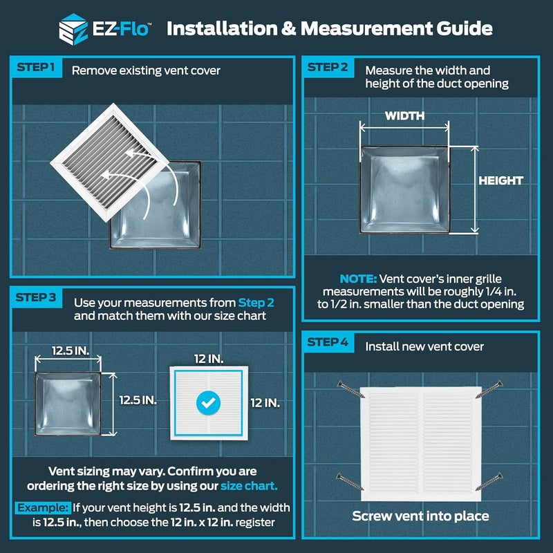 EZFLO 12 x 12 Inch (Duct Opening) Return Air Vent Cover for Wall or Ceiling, Solid Steel Return Air Grille, HVAC Vent Cover, White, 61627 - Image 3